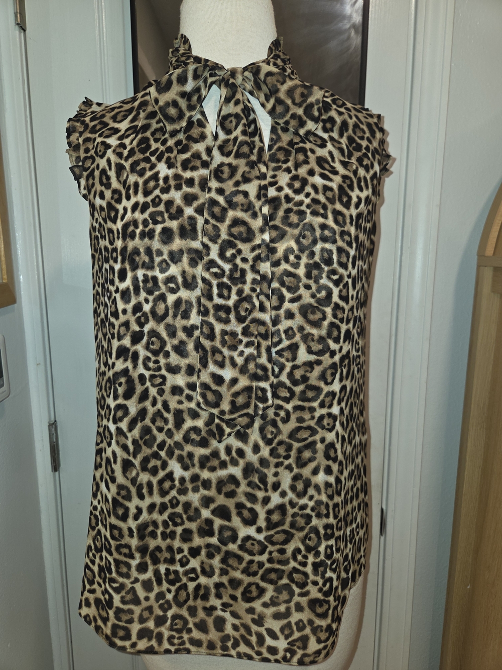 White House Black Market Leopard Tie-Neck Sleeveless Top - Brown/Black